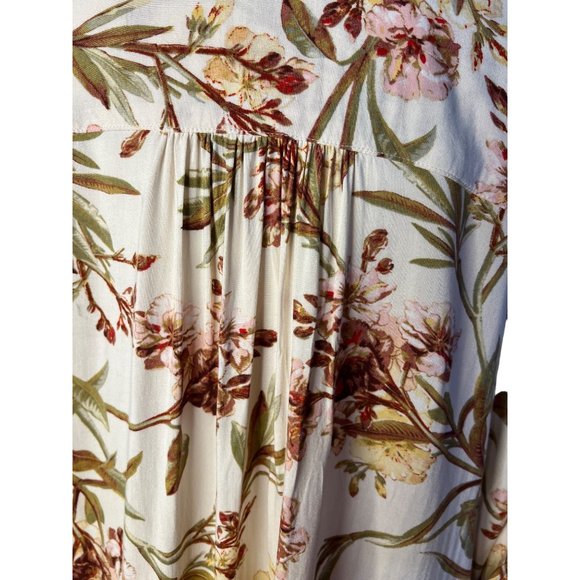 HM Shirt Dress Size 14 White Beige Floral Long Sleeve Mini Button Bohemian - Picture 8 of 13